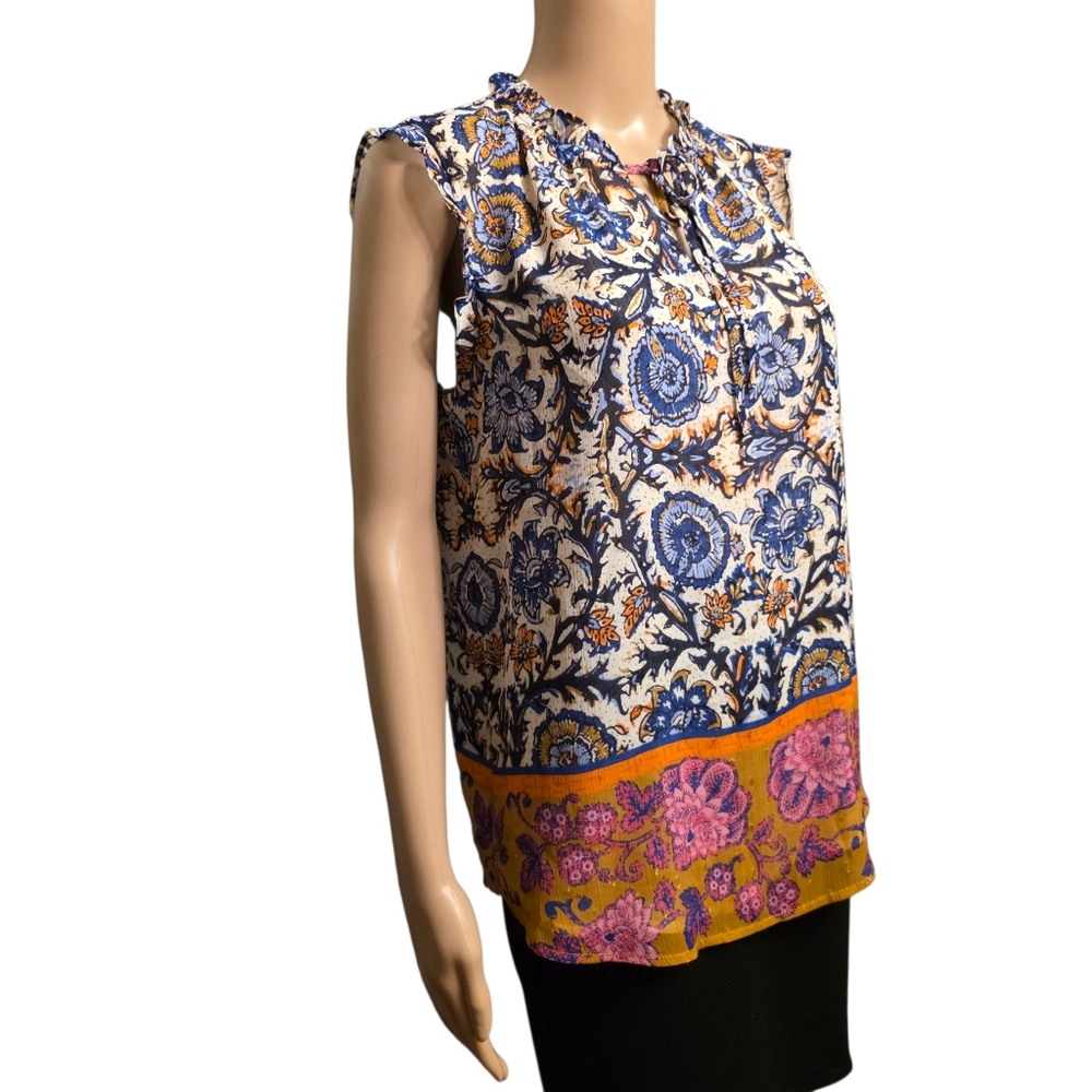Joie Boho Multicolor Floral Sleeveless Blouse Lightweight & Feminine Size S - Picture 4 of 12